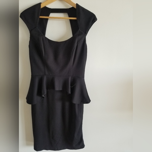 Black Peplum Dress with Keyhole Back by Bebe - size medium - Picture 5 of 7